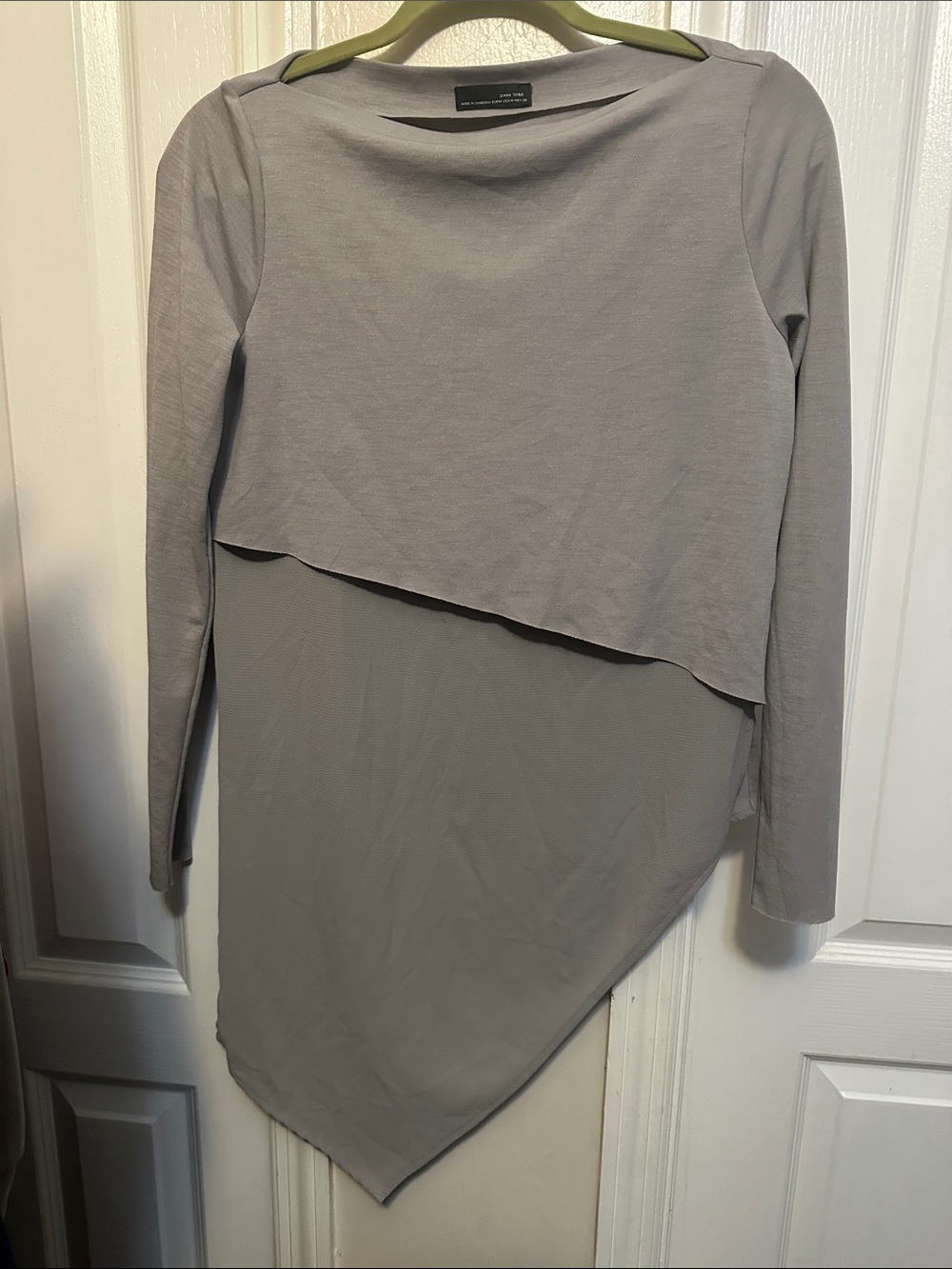 Asymmetrical Layered Long Sleeve Top - Light Gray